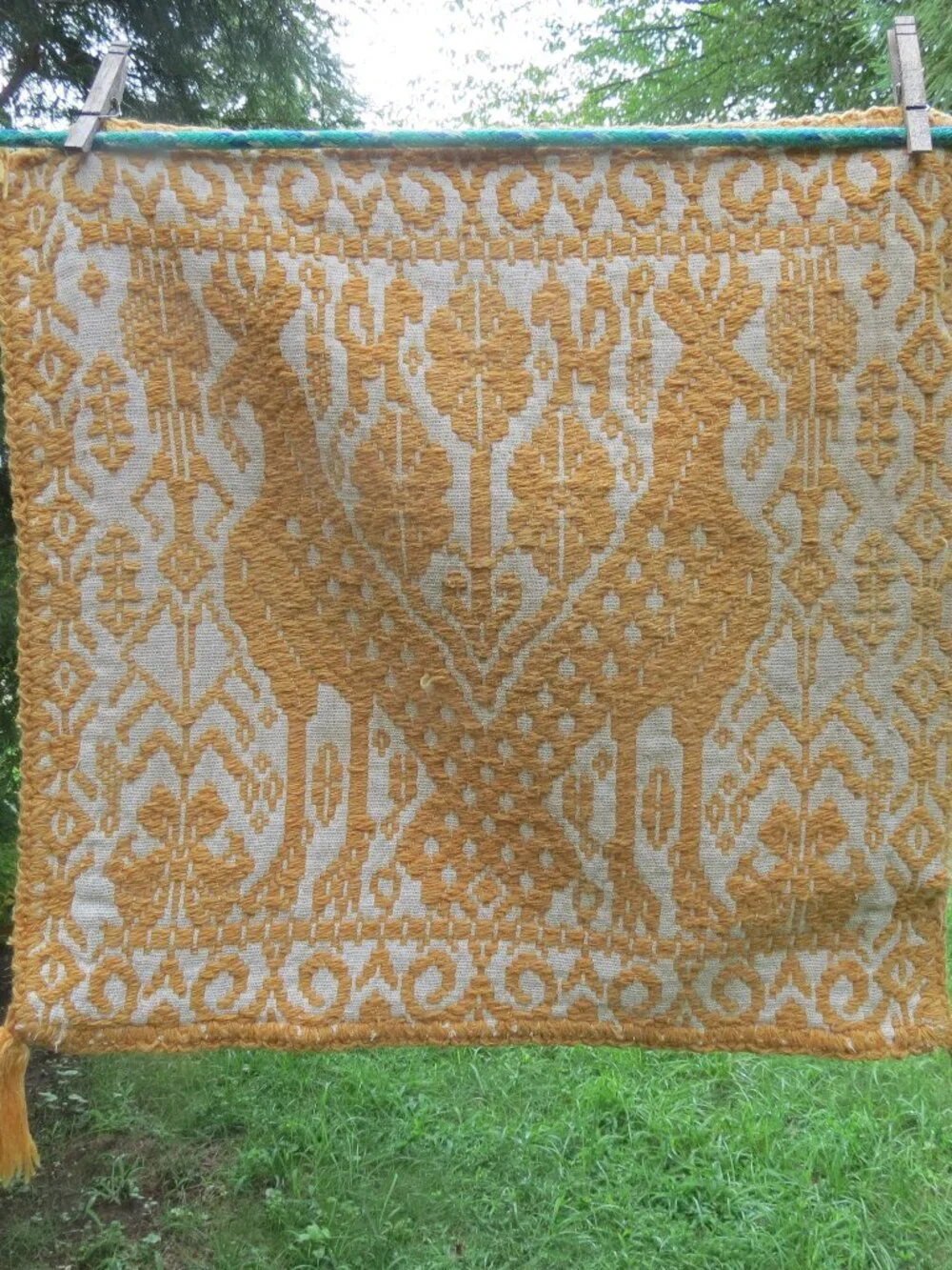 Yellow Vintage BIRD Peacock design Folk Art Pillow Cover 19